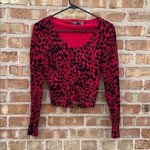 Red leopard cardigan